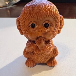 Adorable Wooden Brown Monkey Figurine NEW 2 In L x 1.5 in W
